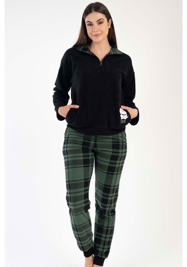 Kadın Uzun Kol Polar Siyah Pijama Takımı C3t0n3o020 001