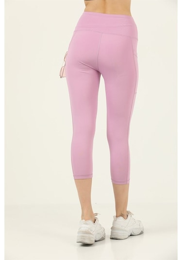 Kadın Lila Yüksek Bel Toparlayıcı Çift Cepli Diz Altı Kapri Tayt Capri 1054 Slim Fit 1054 Lila