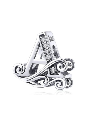 Bamoer Otantik 925 Ayar Gümüş Vintage Mektup A'dan Z'ye Zirkon Boncuk Takılar Fit Charm Bilezikler Dıy Takı A