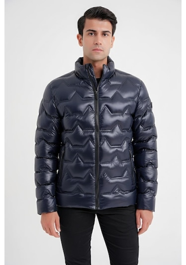Slim Fit Hakim Yaka Yan Cepli Kaz Tüyü Lacivert Şişme Mont Mt 175 Lacivert