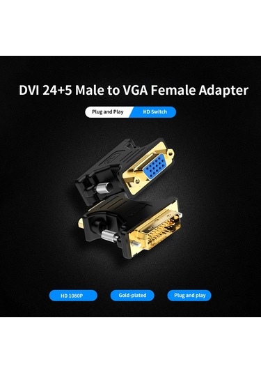 Maiyame Ventıon Dvı 24+5 Erkekden Vga Dişiye Adaptör - Bilgisayar/projektör İçin 1920x1080 Hd Dönüştürücü Siyah