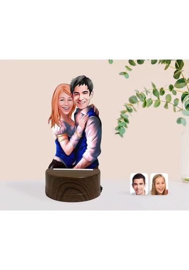 Kişiye Özel Sevgililer Karikatürlü Dekoratif 3D Biblo Led Işıklı (481495224)