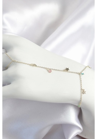 Pirinç Renkli Zirkon Taşlı Sallantılı Yıldızlı Model Gold Renk Kadın Şahmeran - Tj-sn707 Çok Renkli