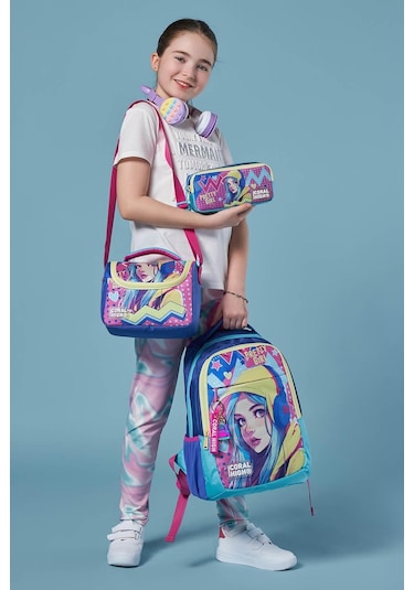 Coral High Kids Lavanta Turkuaz Kulaklı Kız Desenli 3 Lü Okul Çanta Seti Set0123661