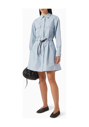 3.1 Phillip Lim Kemerli Rahat Kesim Gömlek Elbise Mavi