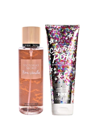 Victoria's Secret  Pink Confetti Pop Vücut Losyonu 236 ML + Bare Vanilla Vücut Spreyi 250 ML