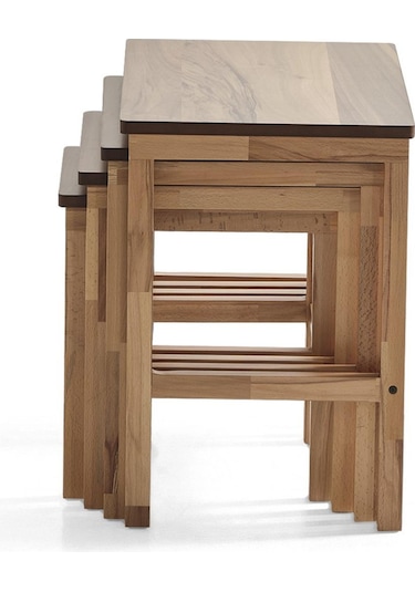 Bolonez Dörtlü Zigon Sehpa Ceviz Kayın Sehpa Kahve