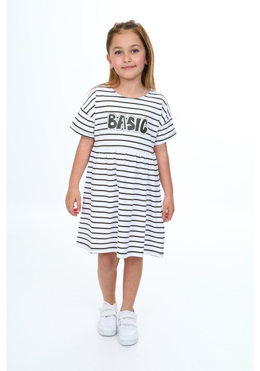 Toontoy Kız Çocuk Çizgili Elbise Haki