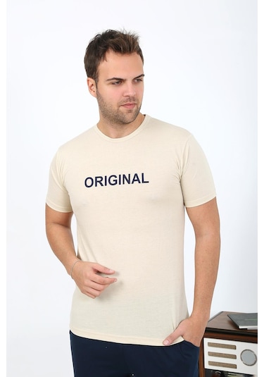 Akbeniz Erkek Kısa Kol Penye Pijama Takımı 6867 Krem Krem