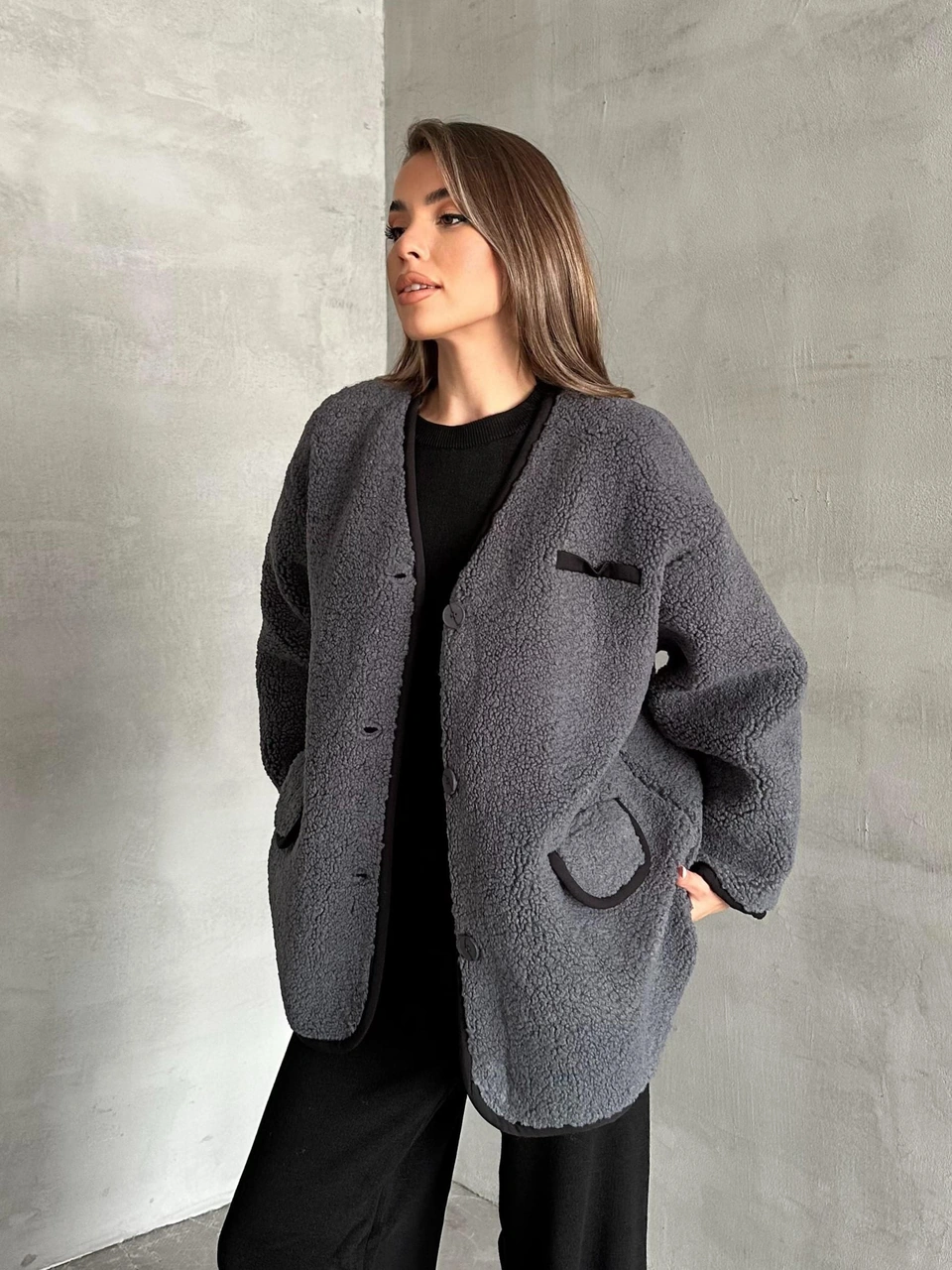 Antrasit Oakland Şerit Detaylı Bürümcük Ceket Antrasit