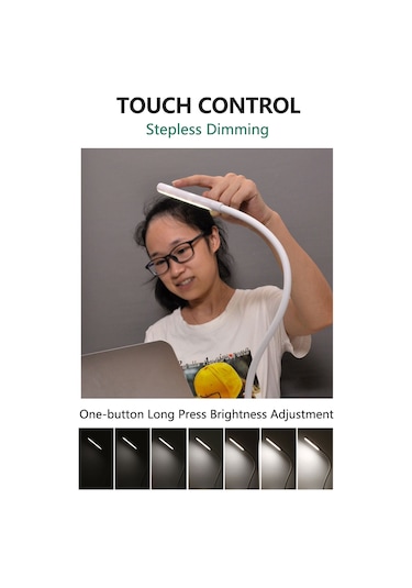 Yifomall Usb Çevresel Şeffaf Hortumlu 3 Renkli Dokunmatik Işık Regülatörlü Göz Koruyucu Gece Lambası - Beyaz Beyaz