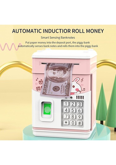 Parmak İzi Simüle Edilmiş Şifreli Mını Atm Elektronik Kumbarası, Nakit Para Huni, Otomatik Kaydırma Kağıdı, Çocuklar İçin Kasa