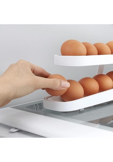 Yeni Buzdolabı Yumurta Yuvarlama Saklama Rafı Yumurta Saklama Tutucu Yuvarlanan Yumurta Dağıtıcı Buzdolabı Saklama Kutusu Beyaz