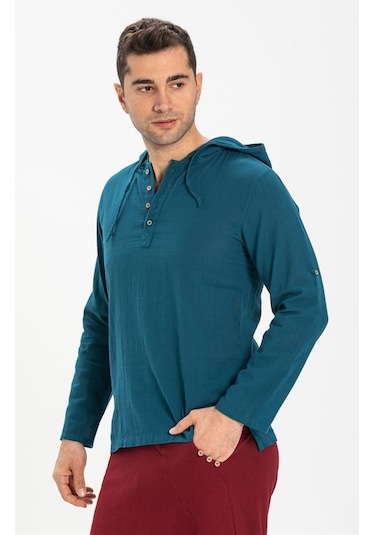 Şile Bezi Kapüşonlu Erkek Sweatshirt Petrol Ptrl