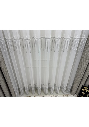 Nivemeshome 2571 V -105 Reina Gümüş 1/2,5 Pileli Bambu Tül Perde Gümüş