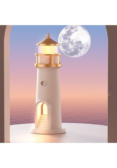 Pazly Ay Işığı Deniz Feneri Gece Lambası, Yatak Odası Salon Dekor Beyaz Işık Beyaz