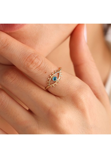 14 Ayar Altın Göz Yüzük Eyelash T11141 Renkli