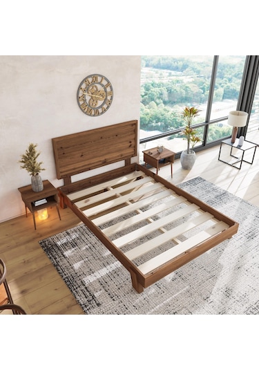 Hüma Model Ceviz Renk Çam Ahşap Karyola Yatay -277 120 x 200