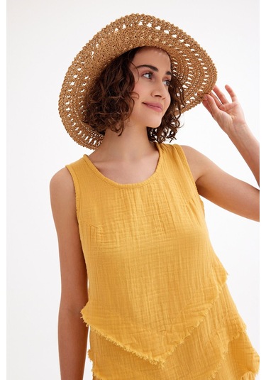 Pamuk Müslin Üçgen Bluz - Şık Ve Rahat Yaz Tasarımı Sari