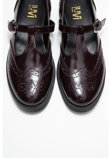 Janney Bordo Rugan Hakiki Deri Bantlı Kadın Loafer Ayakkabı Bordo Rugan