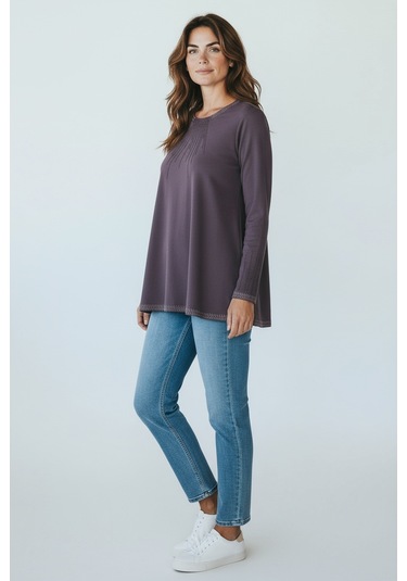 Kadın Yaka Ve Kol Ağzı Taşlı Etek Desenli Bluz Gülkurusu