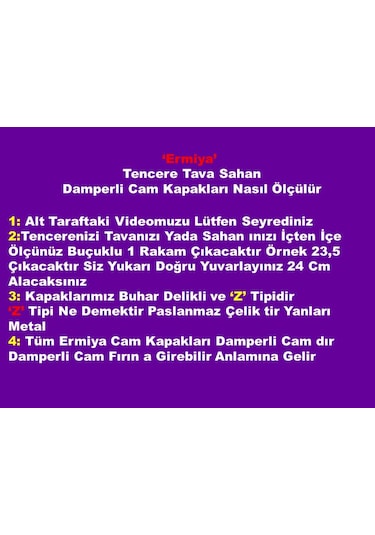 Ermiya Tencere Tava Sahan İçin Temperli Buhar Delikli Cam Kapak 24 CM