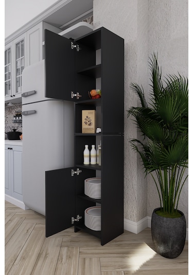 Fella 6 Raflı Çok Amaçlı Dekoratif Mutfak Dolabı Antrasit Antrasit