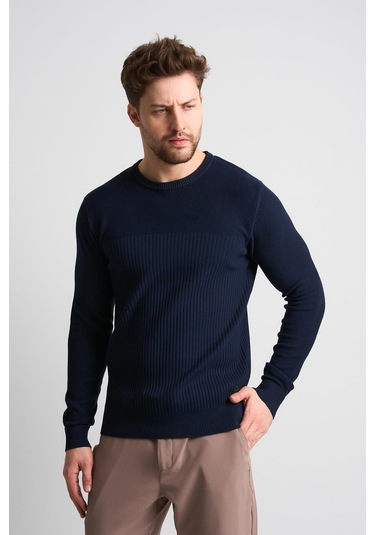 Alexandergardı Dokulu Desenli Erkek Triko Kazak Lacivert