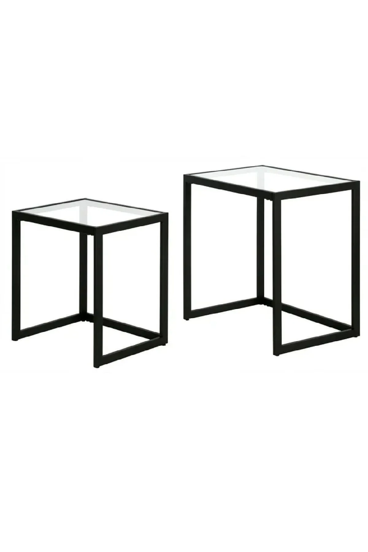 Modern Metal İskeletli Temper Camlı Zigon Sehpa Yan Sehpa Siyah-şeffaf