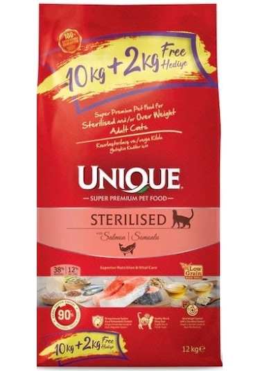 Unique Sterilized Kısırlaştırılmış Somonlu Yetişkin Kedi Maması 10 KG + 2 KG
