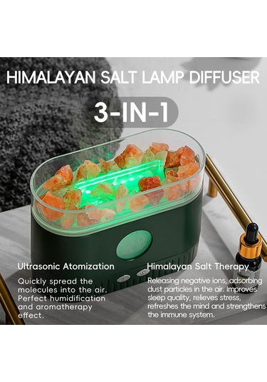 Aromaterapi Esansiyel Yağ Difüzörü, 7 Renk Işığı İle 3 Arada Himalaya Tuz Lambası Difüzörü, Ev Yatak Odası Yoga İçin 200ml Ultrasonik Serin Sis Nemlendirici, Himalaya Pembe Tuz Tedavisi Gri