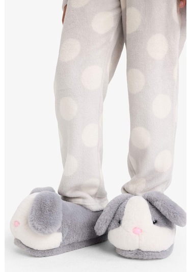 Defacto Kız Çocuk Tavşan Temalı Düz Taban Panduf C8424a825wngr41 Gri