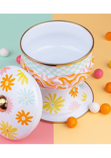 EMAYlab RETRO HİPPİ 14 x 13 cm Dekoratif Emaye Kapaklı Şekerlik,