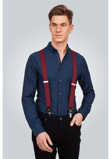 Tudors Düz Bordo Erkek Pantolon Askısı-Bordo