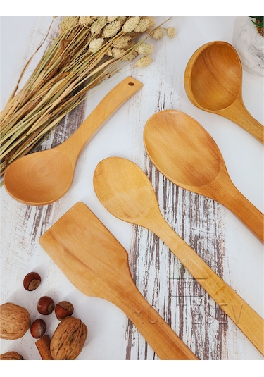 Ahşap Tahta Mutfak Kaşık Seti 6 Parça Kayın, Şimşir Ağacı 6-1
