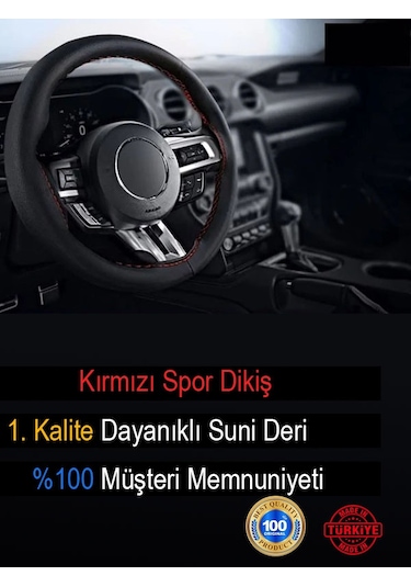 Volvo S40 İçin Uyumlu Özel Süper Deri Direksiyon Kılıfı, Kırmızı Şeritli Spor Dikiş