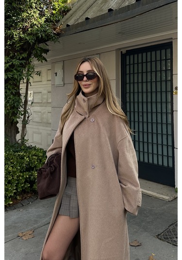 Vizon Vittoria Düğmeli Yaka Kaban - 2511 Camel