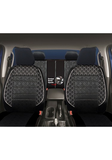 Gof Plus Serisi Universal Oto Koltuk Kılıfı Siyah-Beyaz Dikişli