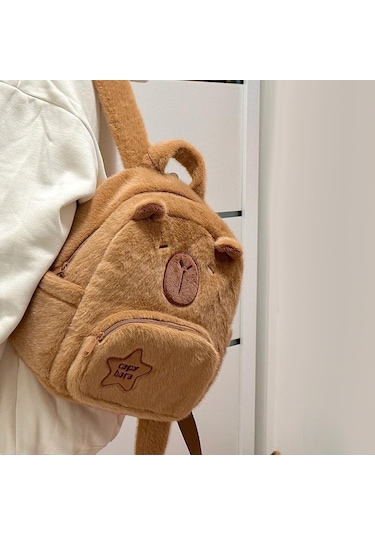 Homyl Peluş Kapibara Sırt Çantası Sevimli Moda Kolej Erkekler Kahverengi