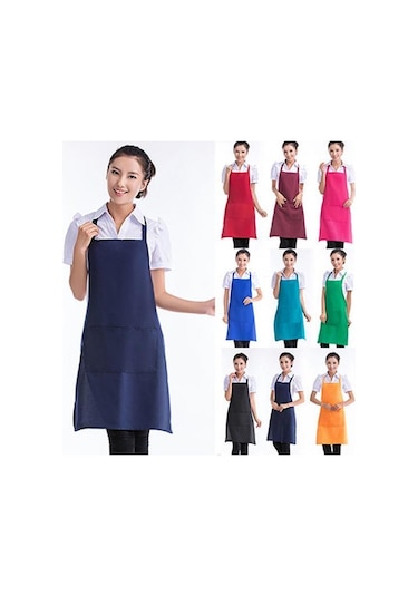 Bordo Unisex Basit Saf Renk Mutfak Restoran Önlüğü Cepli Pişirme Önlüğü