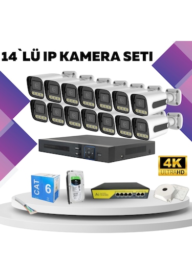 14'lü Güvenlik Ip Kamera Seti - 4mp Dış Mekan Kamera, 3.6mm Lens