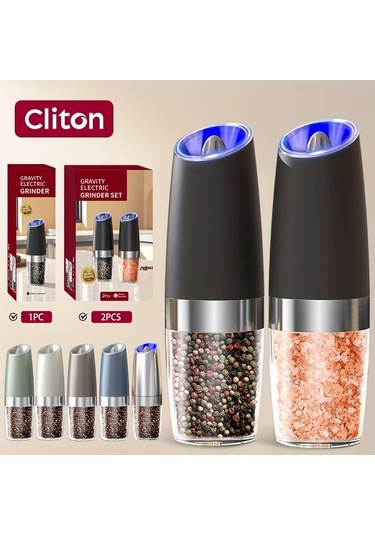 Honeybeeshop 1 Adet 2 Adet Kahverengi Plastik Gövdeli Yerçekimi Aktifli Elektrikli Tuz Karabiber Değirmeni Otomatik Öğütme Led Işıklı Ayarlanabilir Öğütme Ahşap