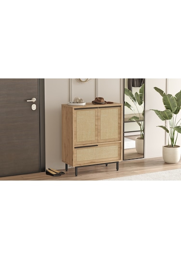 Lidya Ayakkabılık Çok Amaçlı Dolap 3 Kapaklı Metal Ayak Kahverengi