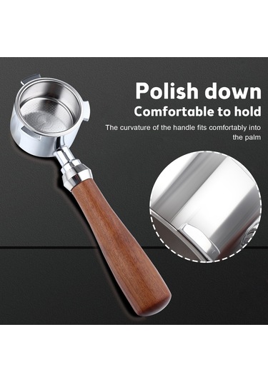 Qingmipy Delonghi Ec685/ec680 Uyumlu 51mm Ahşap Saplı Paslanmaz Çelik Portafiltre Seti, Kaşık Ve Temizleme Fırçası Dahil Diğer
