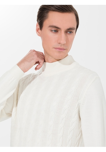 Cacharel Ekru Slim Fit Çeyrek Balıkçı Yaka Triko Kazak Bej