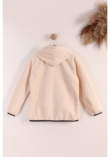 Monox Lastik Manşetli Fermuarlı Kapüşonlu Çocuk Unisex Polar Ceket Bej