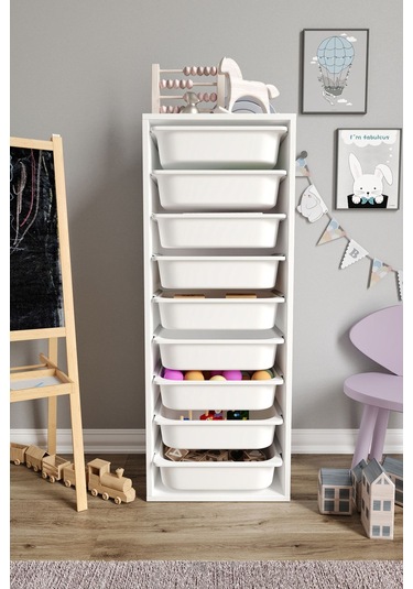 %100 Mdf - Xl Mono 9 Sepetli Oyuncak Dolabı Beyaz