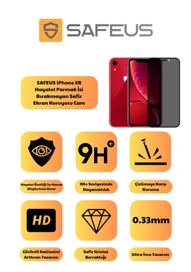 Safeus Tam Kaplayan Hayalet Parmak İzi Bırakmayan Safir Ekran Koruyucu Cam , İphone Xr İle Uyumlu