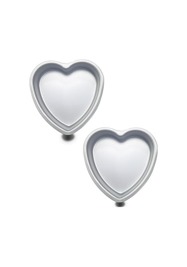 "2'li Kalp Şekilli Kek Kalıbı - 20 Cm Derin Profesyonel Pişirme" Gümüş Gümüş