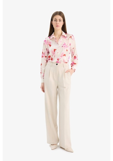 DeFacto Oversize Geniş Kalıp Desenli Saten Uzun Kollu Gömlek T6892AZ25SPER100